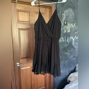 Blue Rain Francesca's Black Spaghetti Strap V-Neck Ruffle Trim Mini Dress